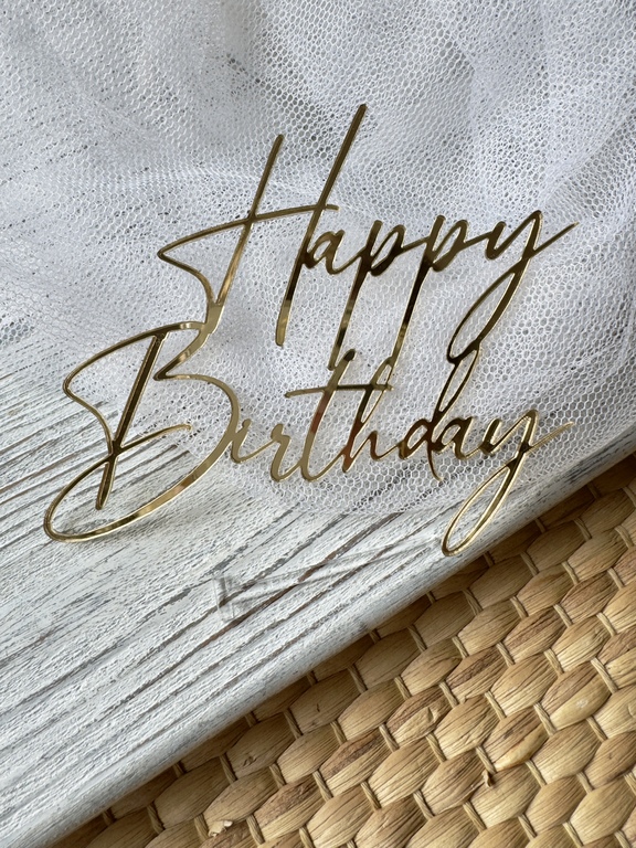 Topper Happy Birthday 11*9,5 cm Plexi złote (1)