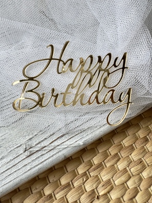 Topper Happy Birthday 10,5 x 7 cm złote Plexi