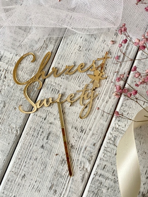 Topper Plexi Chrzest Święty złote lustro