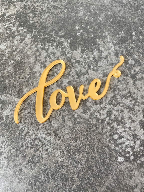 Topper Love na bok tortu 10x5 cm plexi złote (2)