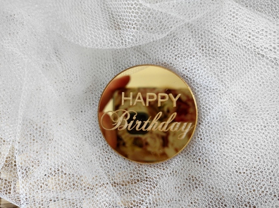 Topper kółko z grawerem Happy Birthday 5 cm złote