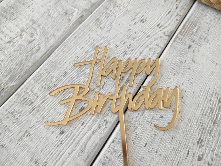 Topper na tort Happy Birthday plexi złote lustro (2)