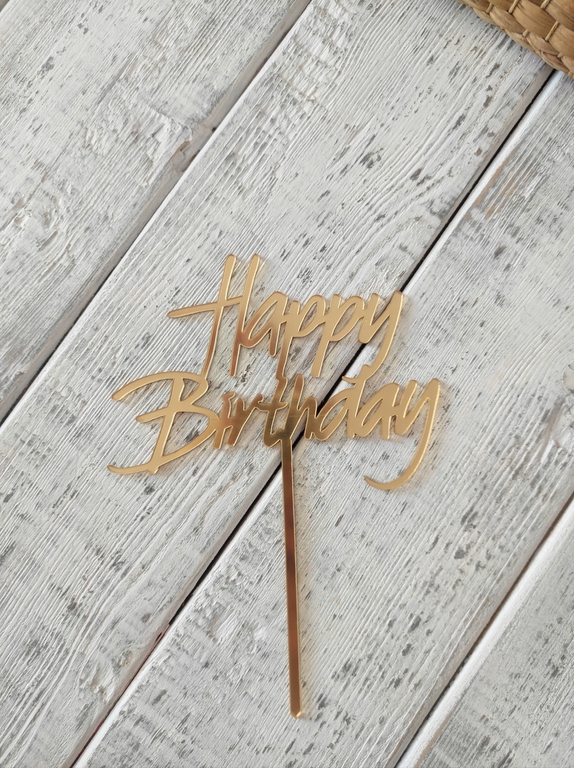 Topper na tort Happy Birthday plexi złote lustro (3)