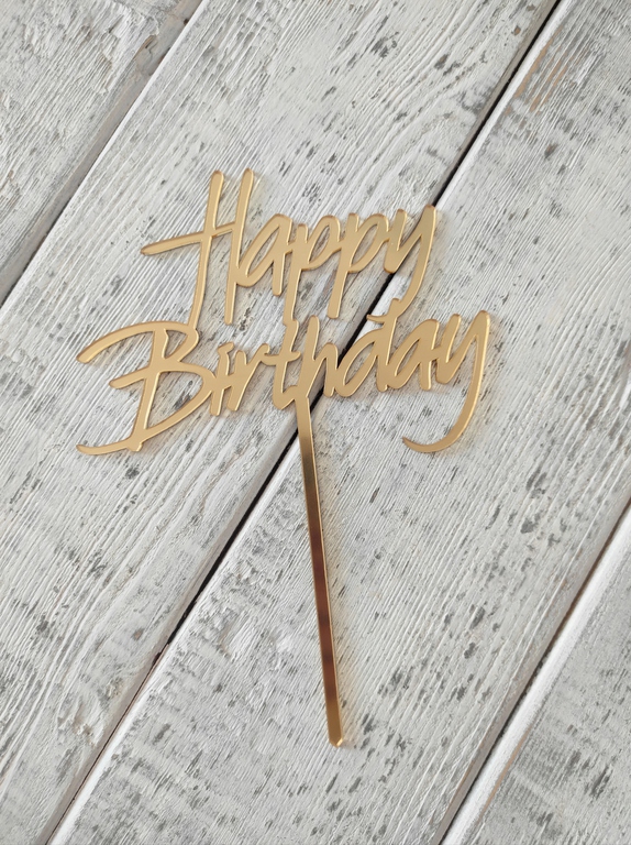 Topper na tort Happy Birthday plexi złote lustro (1)