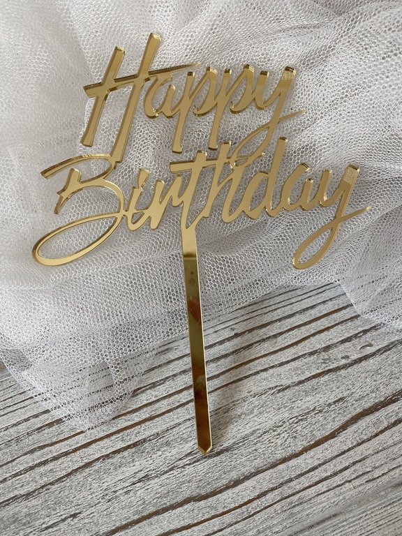 Happy Birthday na patyku złote Plexi 13,5x17 cm (1)