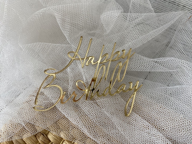 Happy Birthday na bok tortu Plexi złote 11*9 cm (1)