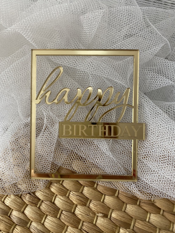 Topper Happy Birthday 10x8 cm złote Plexi lustro (1)