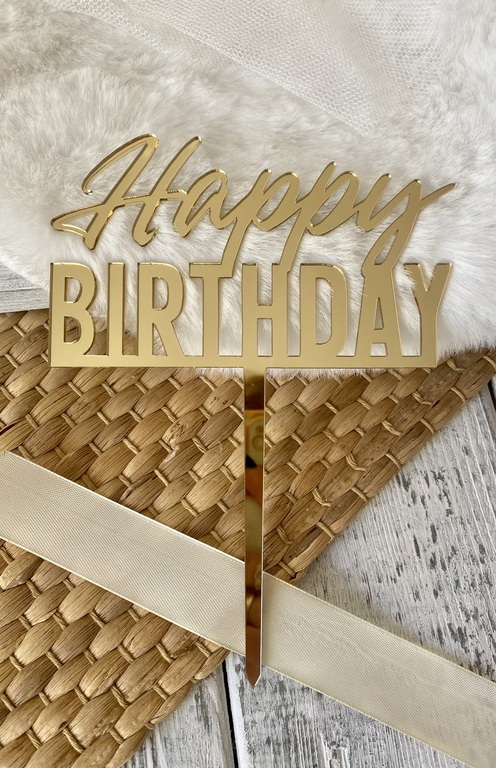 Topper Happy Birthday Plexi złote 13x17 cm (1)