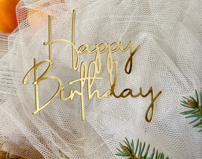 Topper Plexi Złote Happy Birthday 11,5x9,5 cm (1)