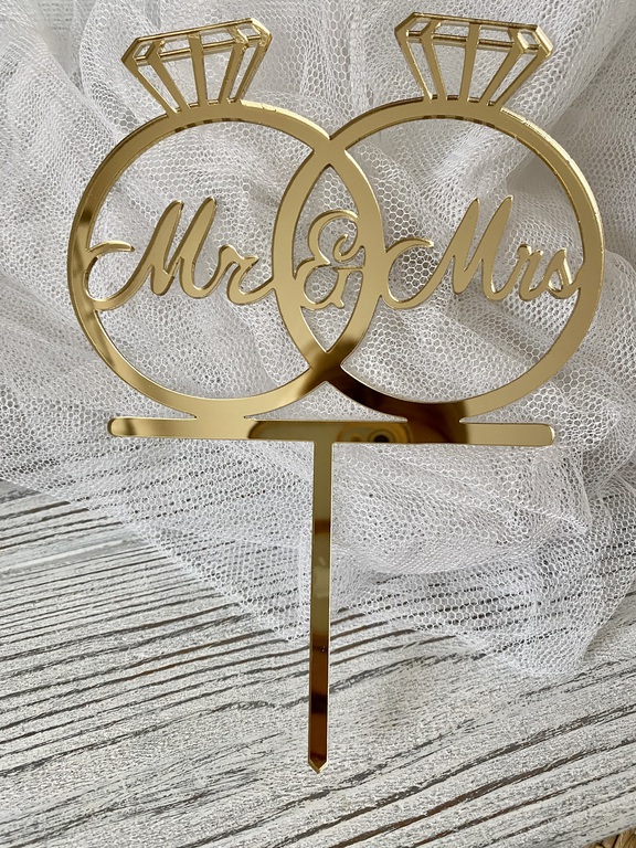 Topper obrączki Mr&Mrs złote Plexi 12,5x17,5 cm (1)