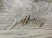 Topper Happy Birthday na bok tortu 13x7,5 srebne Plexi (1)