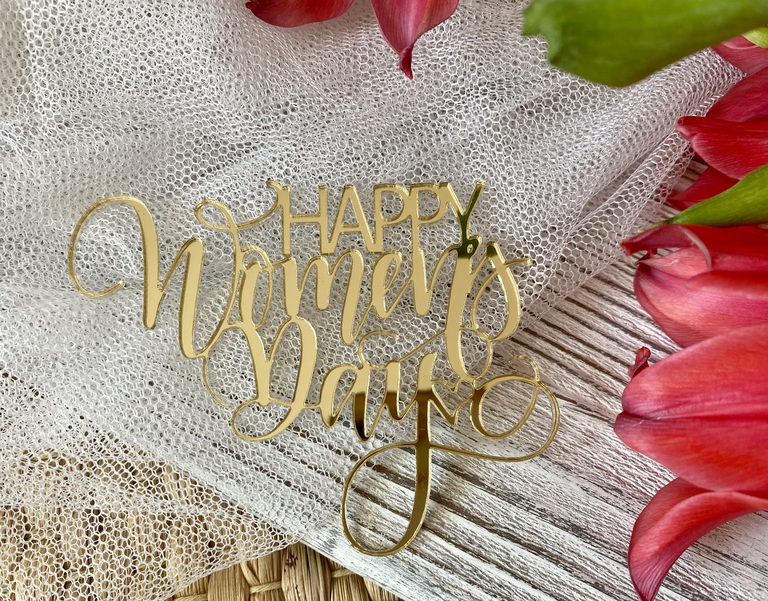 Topper Happy Womens Day 9*7 cm Plexi złote lustro