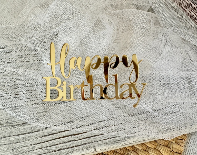 Topper Happy Birthday Plexi złote 10*6,5 cm (1)