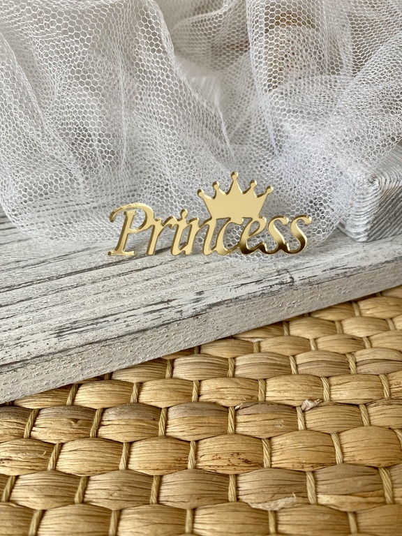 Topper mini Princess 6*2,5 cm plexi złote