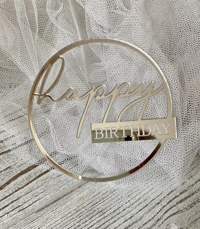 Topper Happpy Birthday koło 10 cm plexi  (2)
