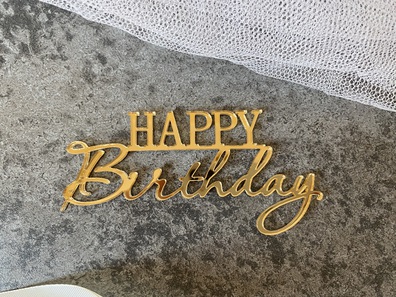 Topper boczny na tort Happy Birthday Plexi złote 