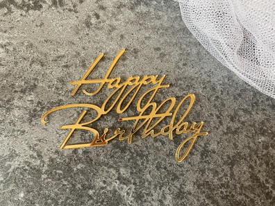 Topper boczny Happy Birthday złote plexi 11x8 cm