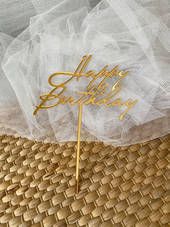 Topper na tort Plexi złote lustro Happy Birthday (1)